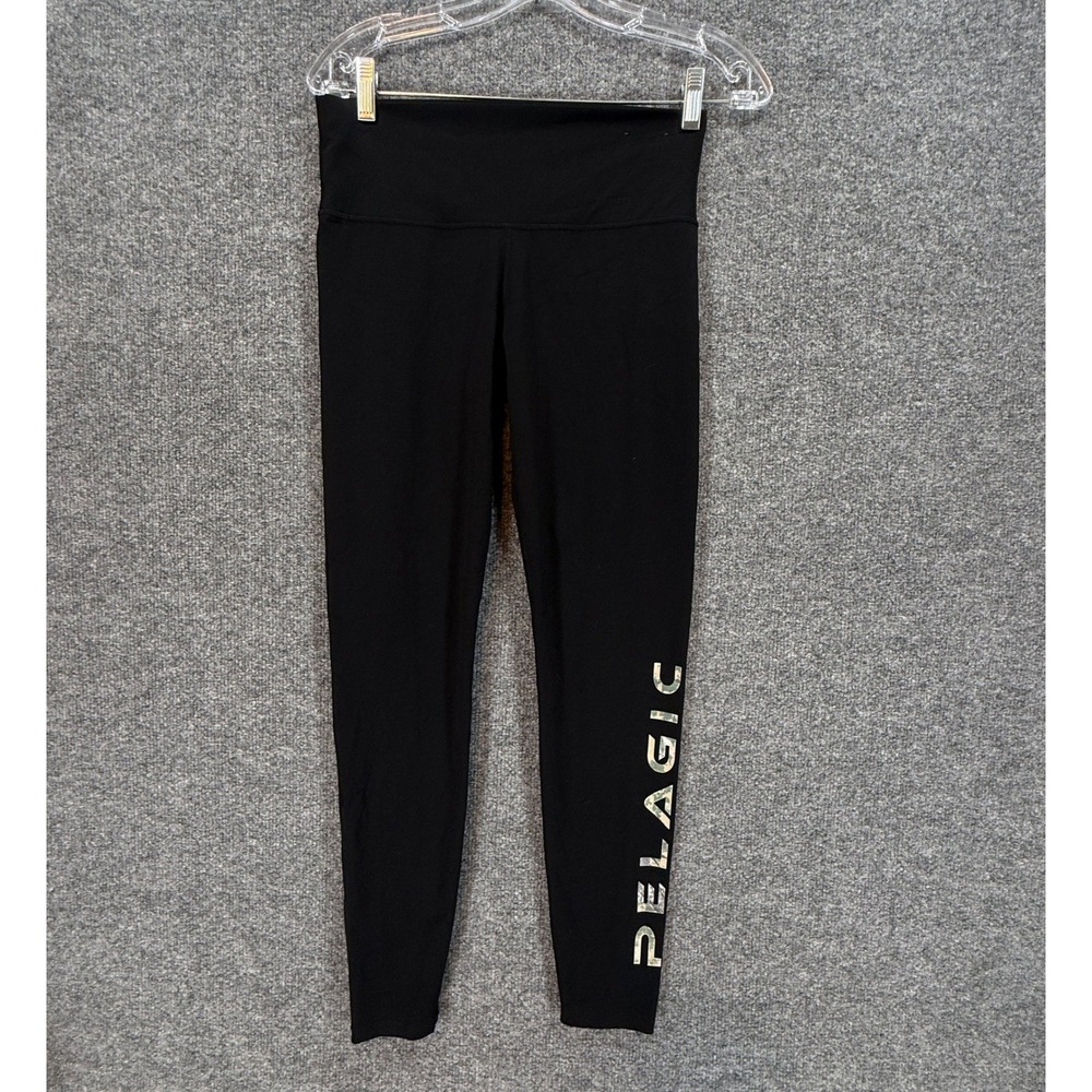 Pelagic Leggings Womens Medium Black Camo Logo High Waisted Activewear Fishing